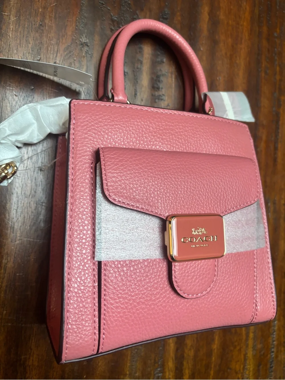 Coach Pink Pebbled Leather Mini Satchel with Gold-Tone Plaque